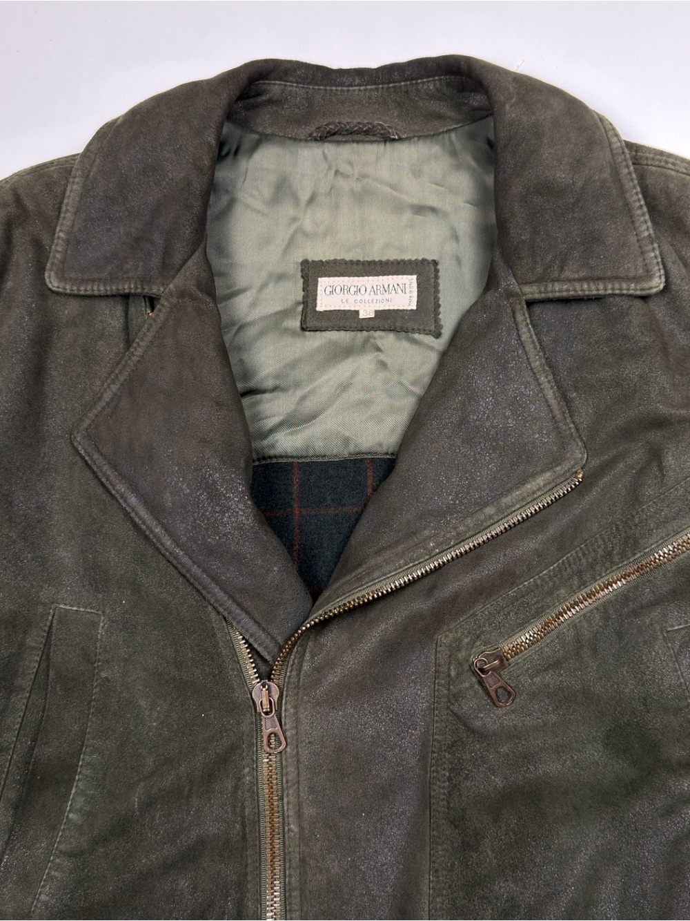 Vintage Giorgio Armani Suede Moto Leather Full Zip Bomber Jacket Mens 38 Medium - Picture 8 of 15